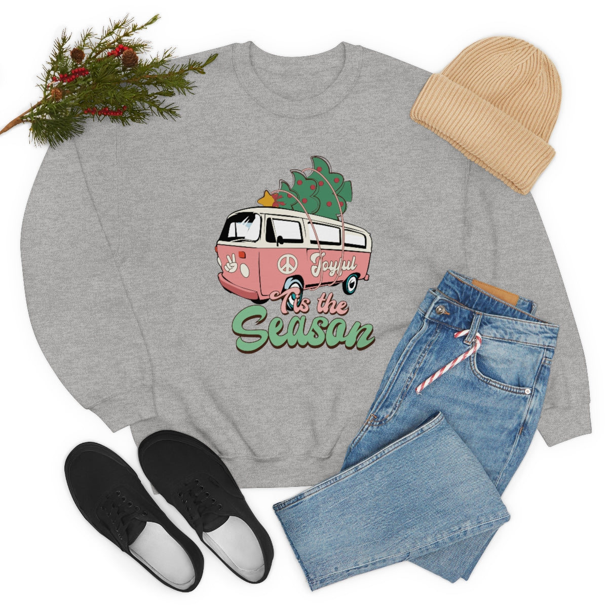 Tis' The Season Hippie Van Unisex Crewneck Sweatshirt