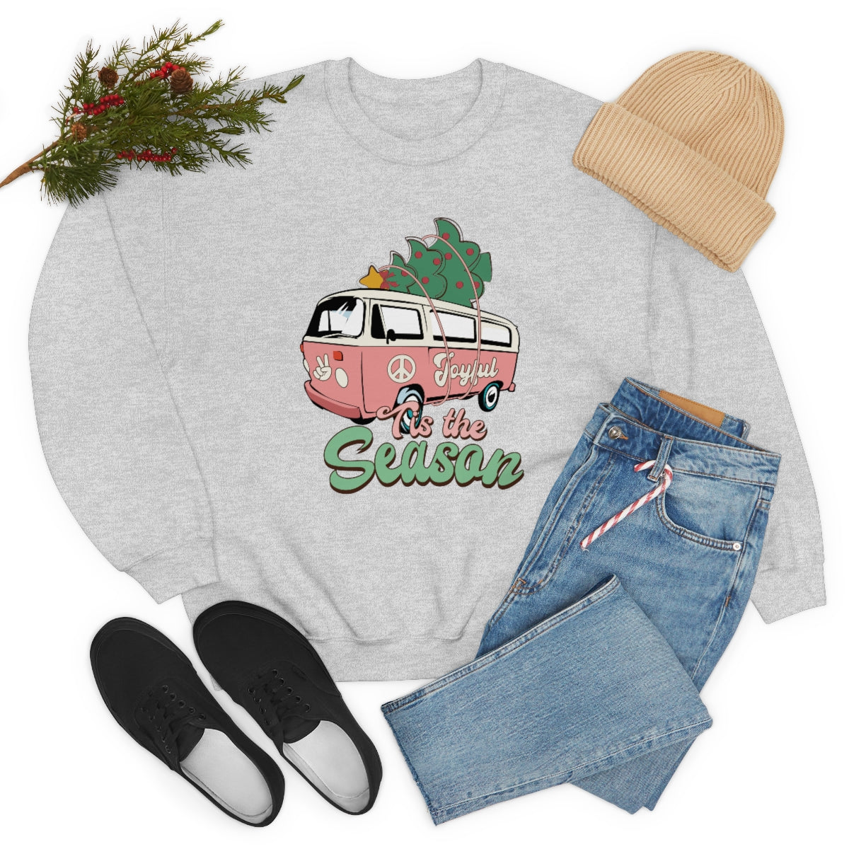 Tis' The Season Hippie Van Unisex Crewneck Sweatshirt