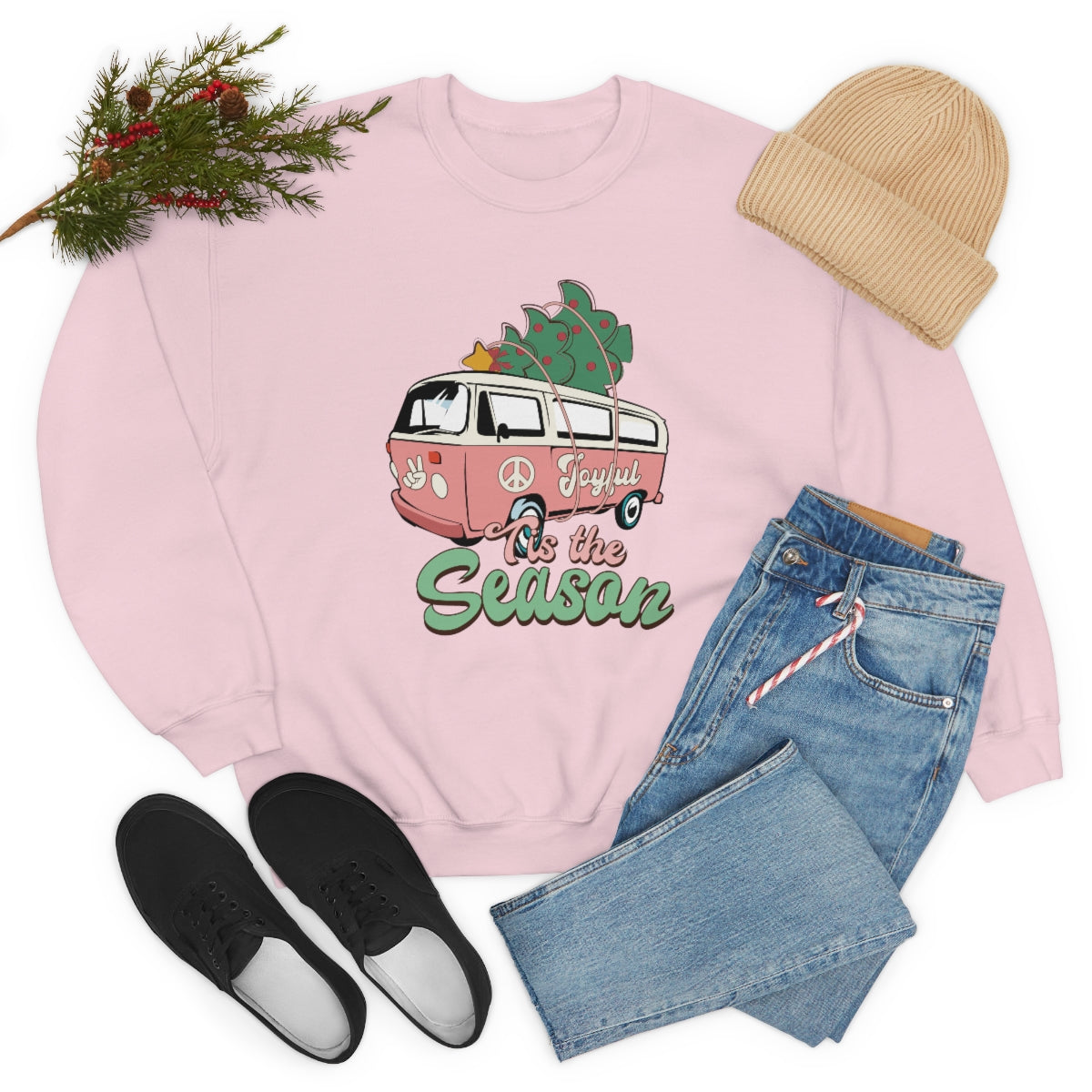 Tis' The Season Hippie Van Unisex Crewneck Sweatshirt