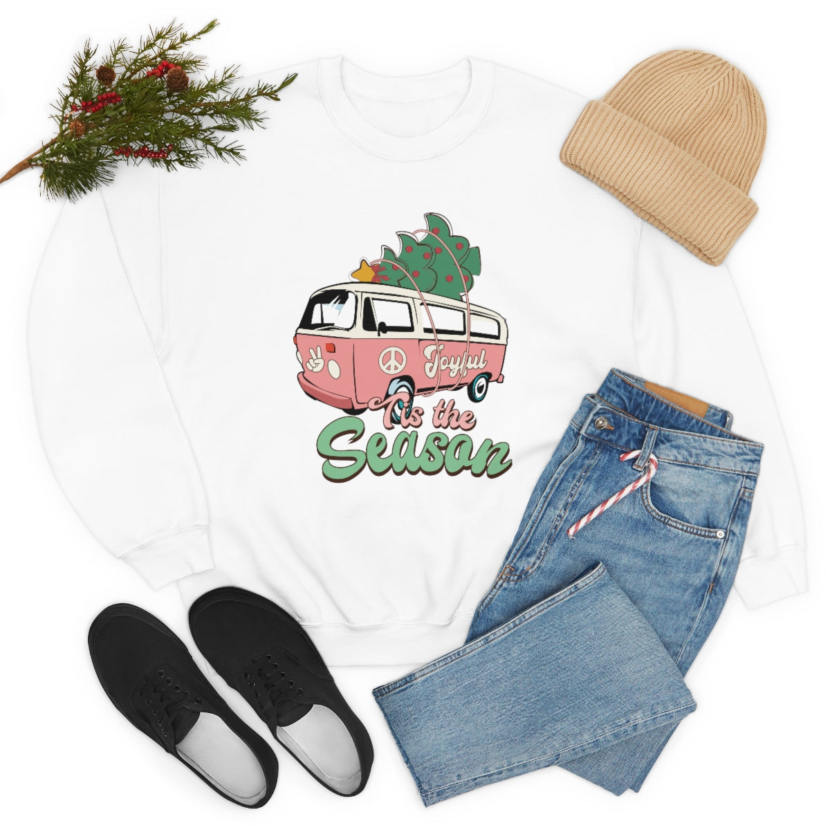 Tis' The Season Hippie Van Unisex Crewneck Sweatshirt